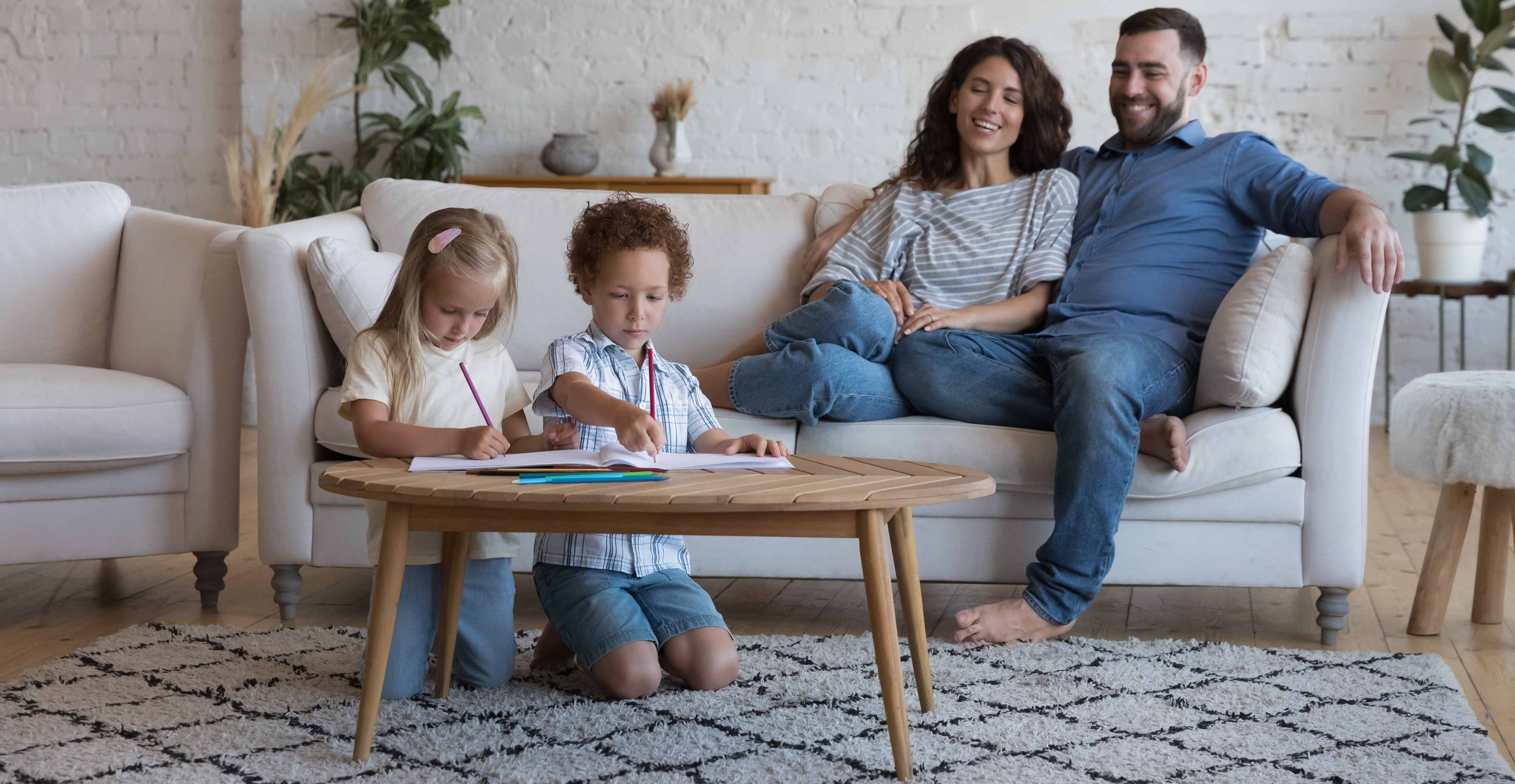 Family at home, feeling secure